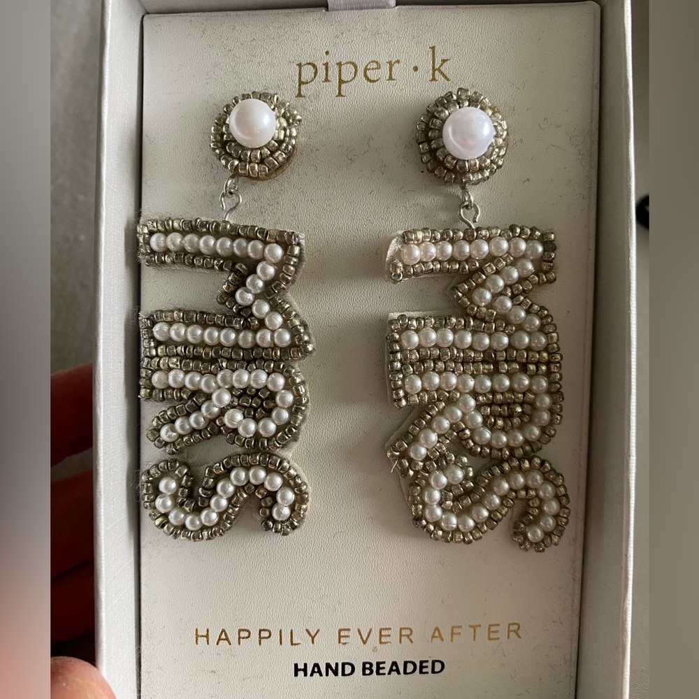 Piper Hand-Beaded White and Gold Pearl Drop Earrings